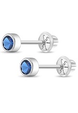 lovely mini white gold round bezel September birthstone baby earrings